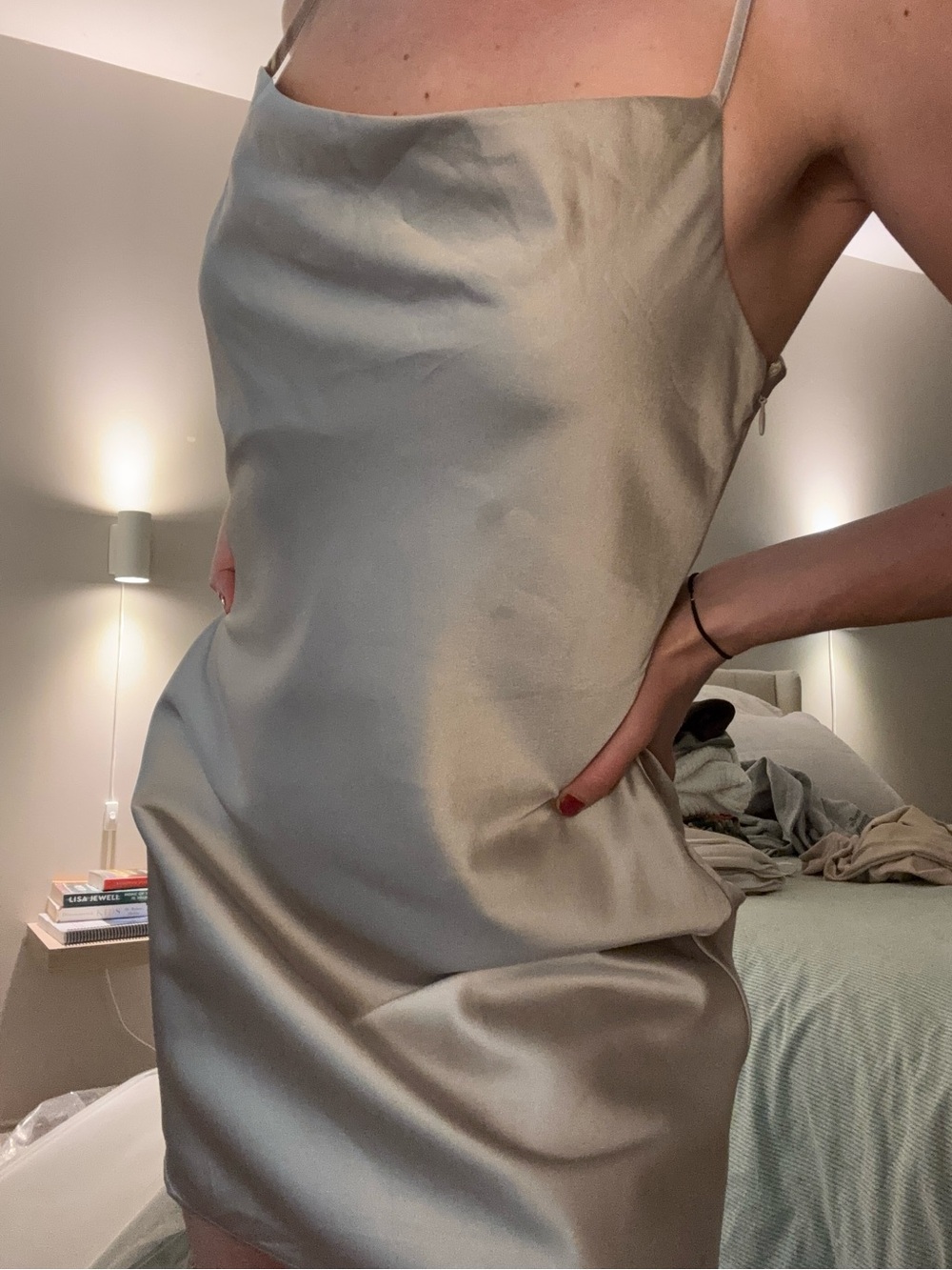 Simons Twik Satin Slip Dress in Champagne - Picture 2 of 5